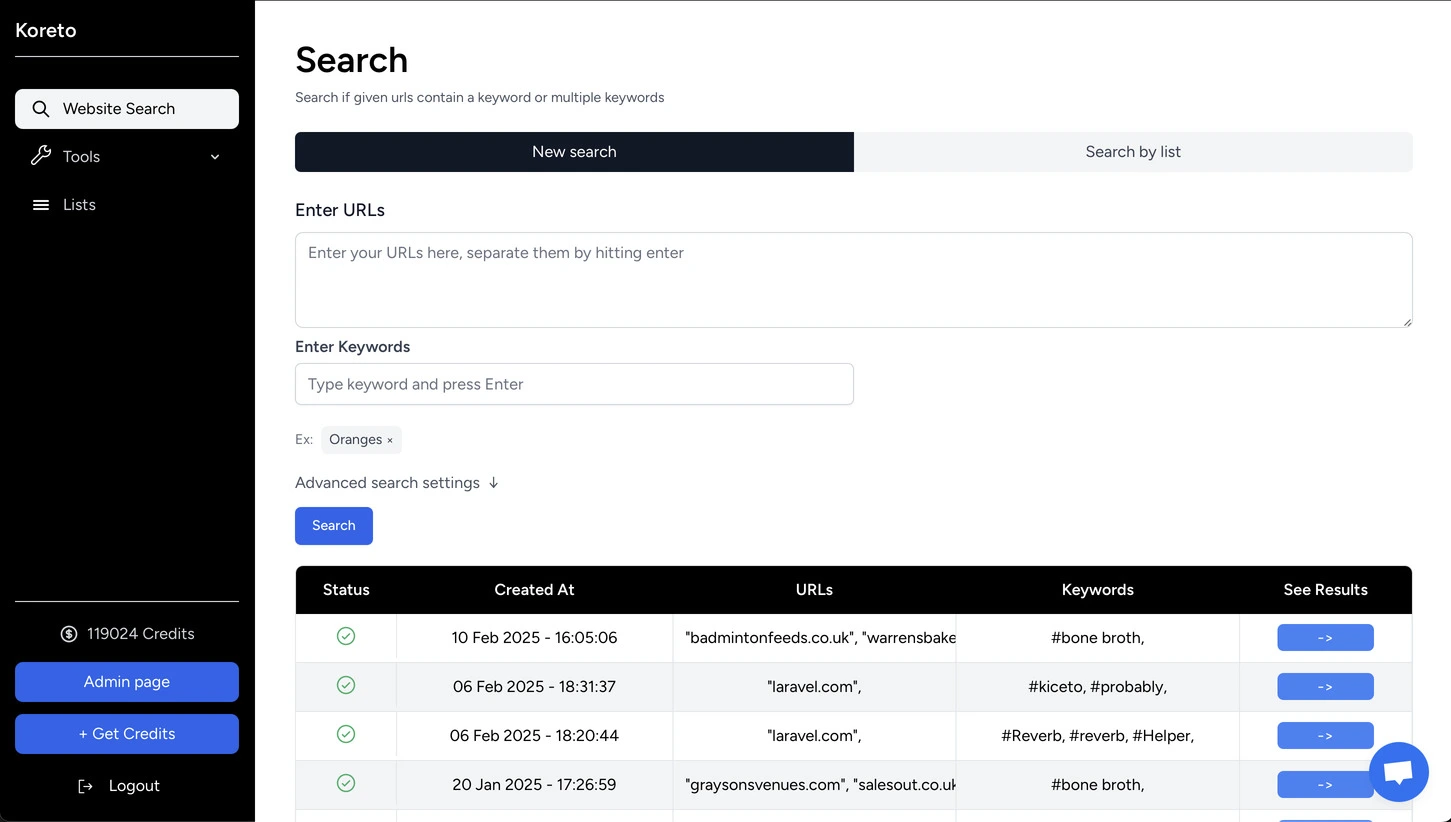 Koreto - A tool for marketers to find webpages that have a ...